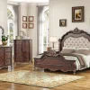 Mor Furniture Constantine Upholstered Bed, Dresser, Mirror & Nightstand In Cherry, Queen
