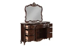 Mor Furniture Constantine Upholstered Bed, Dresser, Mirror & Nightstand In Cherry, Queen