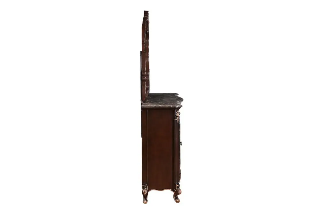 Mor Furniture Constantine Upholstered Bed, Dresser, Mirror & Nightstand In Cherry, Queen