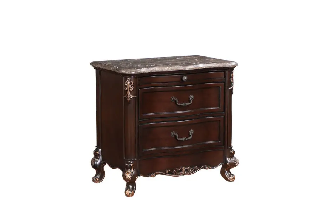 Mor Furniture Constantine Upholstered Bed, Dresser, Mirror & Nightstand In Cherry, Queen