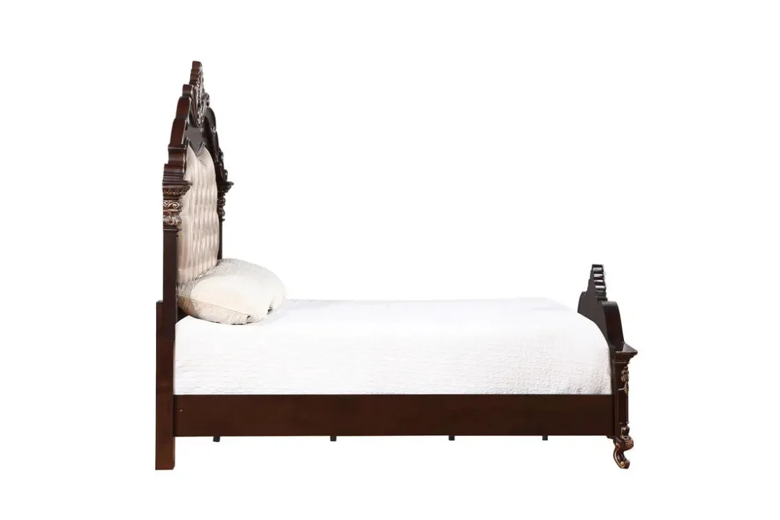 Mor Furniture Constantine Upholstered Bed, Dresser, Mirror & Nightstand In Cherry, Queen