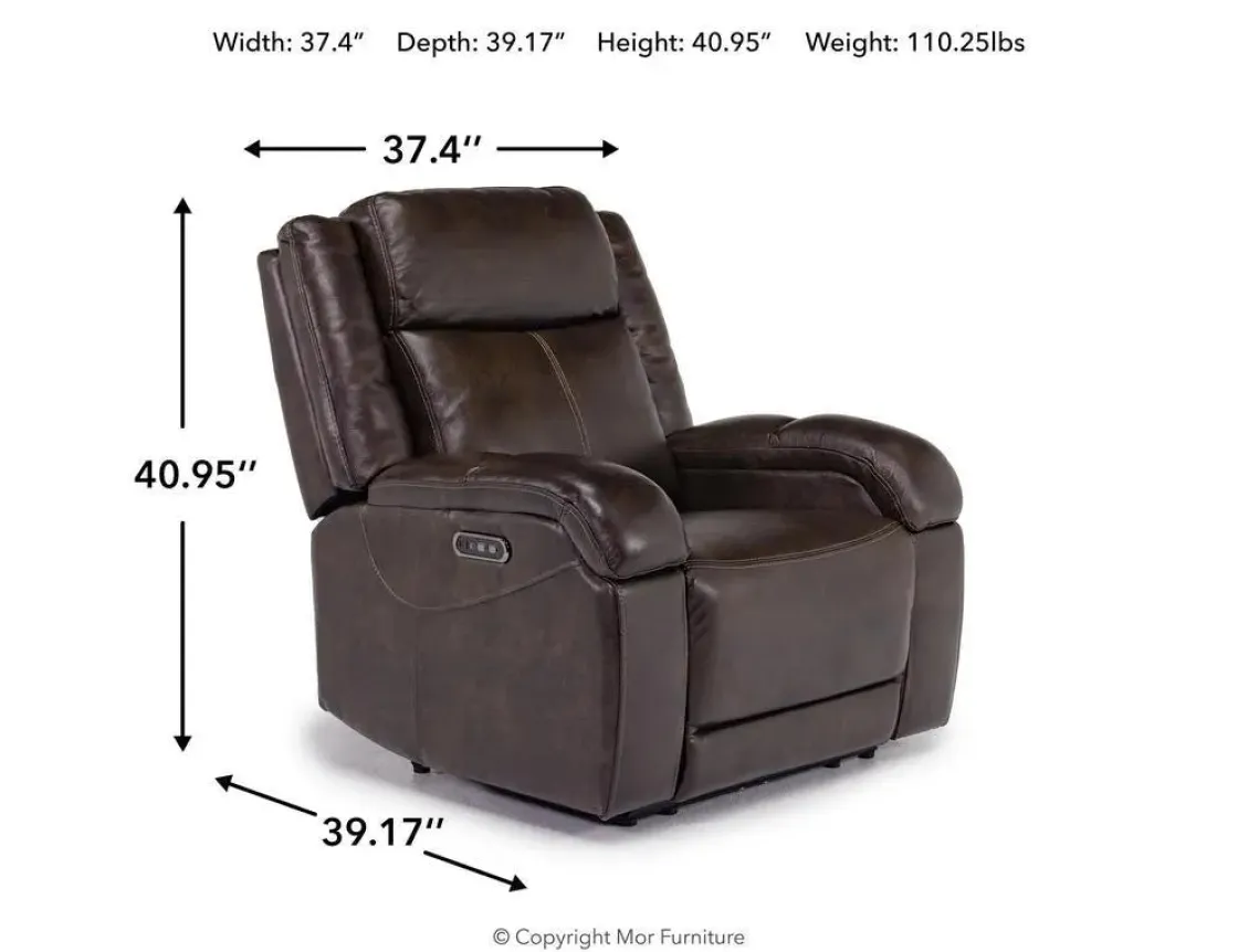 Mor Furniture Cortez Power Recliner In Dark Brown Leather
