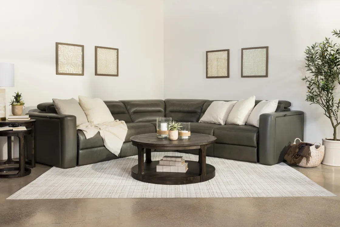 Mor Furniture Cove 5 Piece 2 Power Sectional In Gray Leather