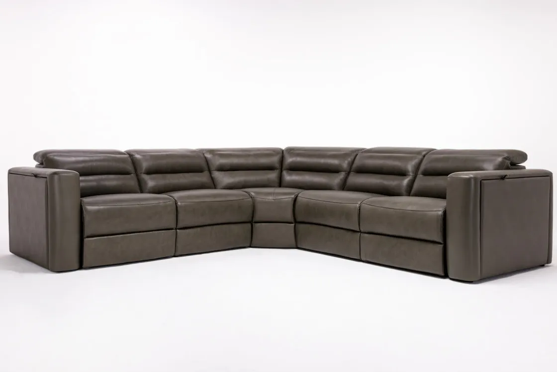 Mor Furniture Cove 5 Piece 2 Power Sectional In Gray Leather