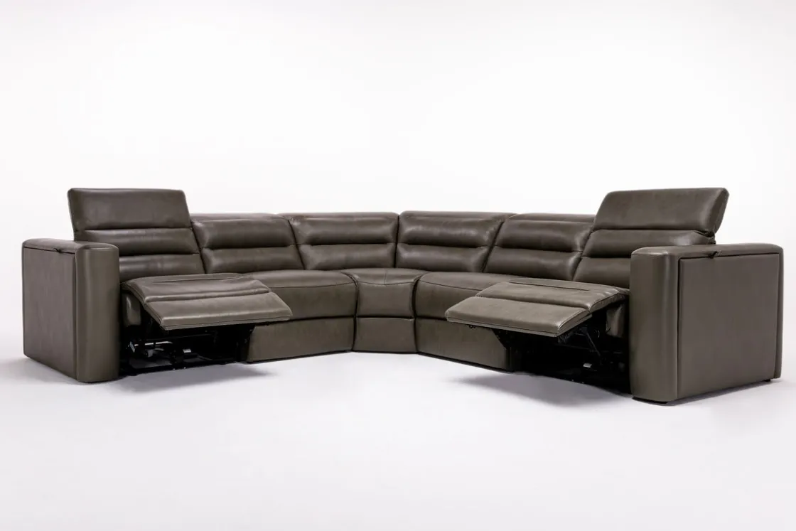 Mor Furniture Cove 5 Piece 2 Power Sectional In Gray Leather