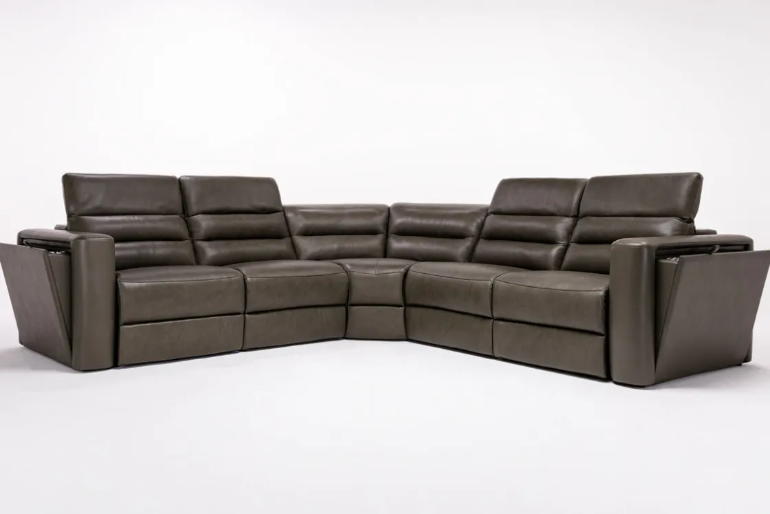 Mor Furniture Cove 5 Piece 2 Power Sectional In Gray Leather