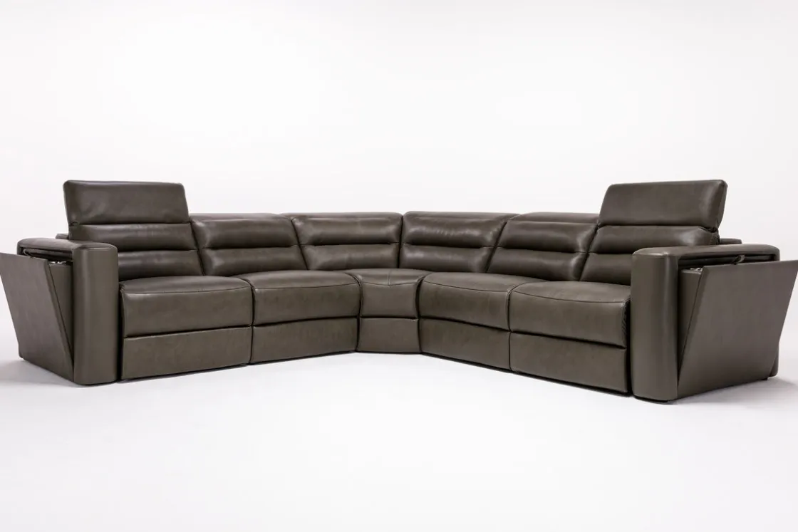 Mor Furniture Cove 5 Piece 2 Power Sectional In Gray Leather