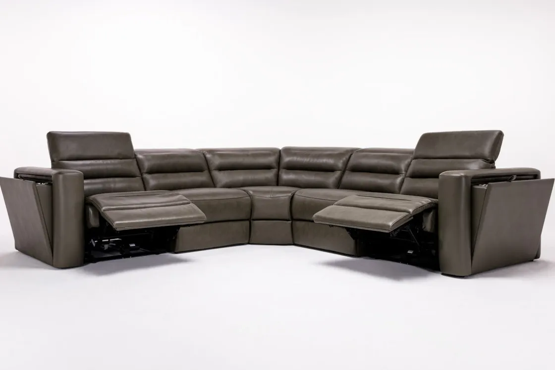 Mor Furniture Cove 5 Piece 2 Power Sectional In Gray Leather