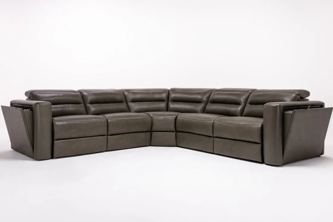 Mor Furniture Cove 5 Piece 2 Power Sectional In Gray Leather