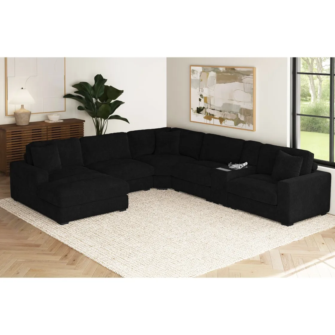 Mor Furniture Cuddle Cloud 6 Piece Chaise Sectional In Black, Left Facing