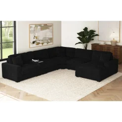 Mor Furniture Cuddle Cloud 6 Piece Chaise Sectional In Black, Left Facing