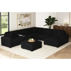 Mor Furniture Cuddle Cloud 6 Piece Chaise Sectional In Black, Left Facing