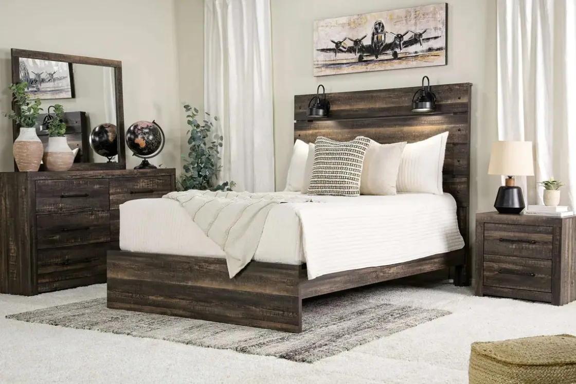 Mor Furniture Dallas Panel Bed W/ Lights In White Wash, Twin