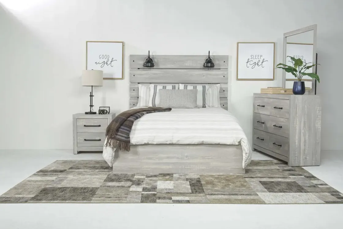 Mor Furniture Dallas Panel Bed W/ Lights In White Wash, Twin
