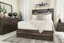 Mor Furniture Dallas Panel Bed W/ Lights, Dresser, Mirror & Nightstand In White Wash, Twin