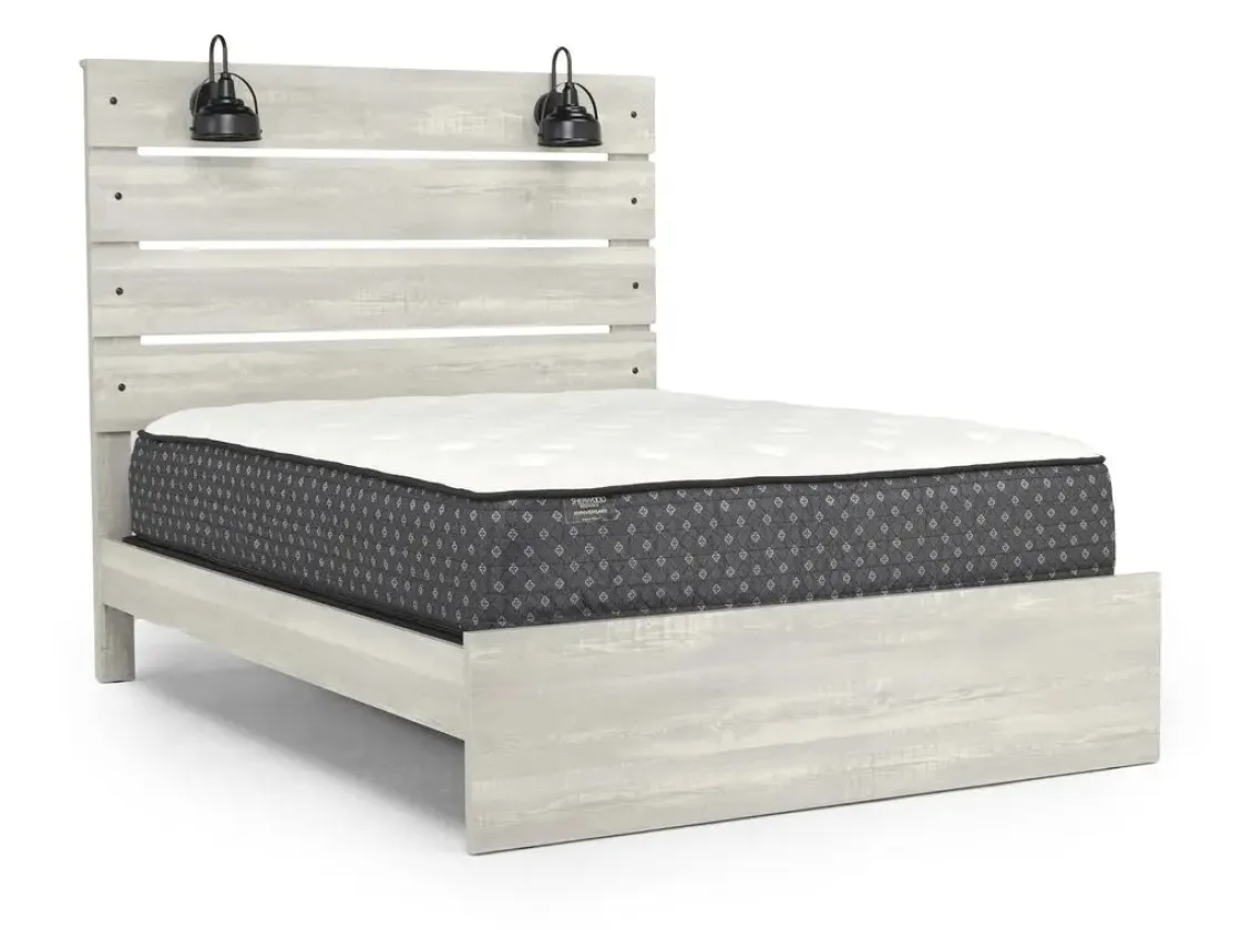 Mor Furniture Dallas Panel Bed W/ Lights, Dresser, Mirror & Nightstand In White Wash, Twin