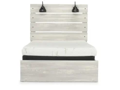 Mor Furniture Dallas Panel Bed W/ Lights, Dresser, Mirror & Nightstand In White Wash, Twin