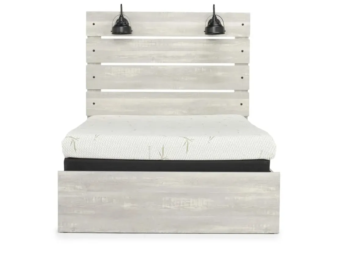 Mor Furniture Dallas Panel Bed W/ Lights, Dresser, Mirror & Nightstand In White Wash, Twin