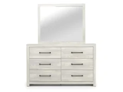 Mor Furniture Dallas Panel Bed W/ Lights, Dresser, Mirror & Nightstand In White Wash, Twin