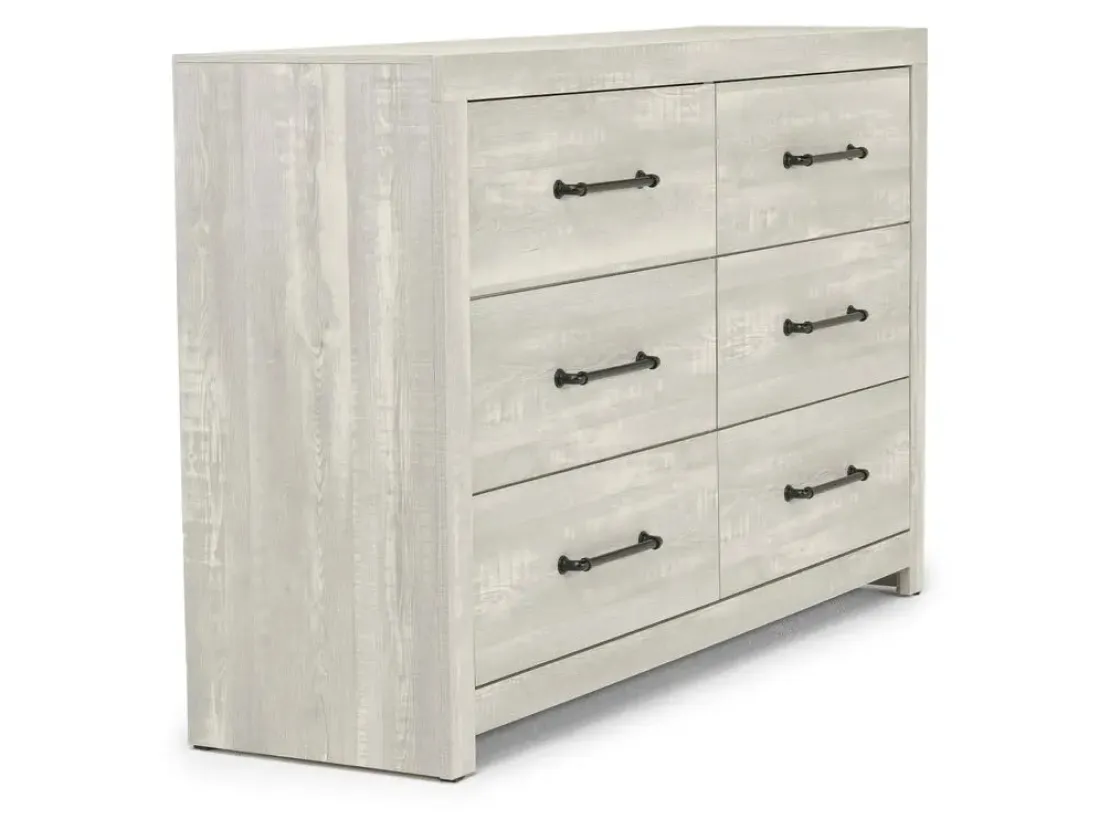 Mor Furniture Dallas Panel Bed W/ Lights, Dresser, Mirror & Nightstand In White Wash, Twin