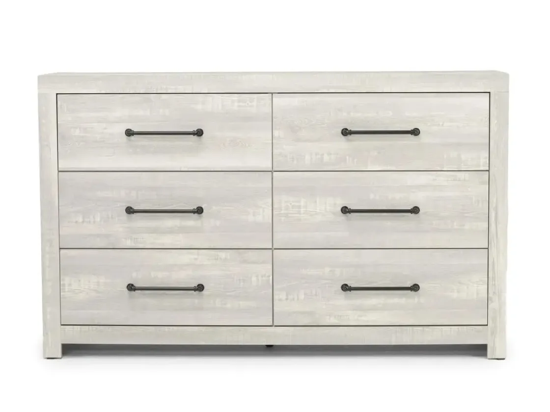 Mor Furniture Dallas Panel Bed W/ Lights, Dresser, Mirror & Nightstand In White Wash, Twin