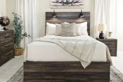 Mor Furniture Dallas Panel Bed W/ Lights, Dresser, Mirror & Nightstand In White Wash, Twin