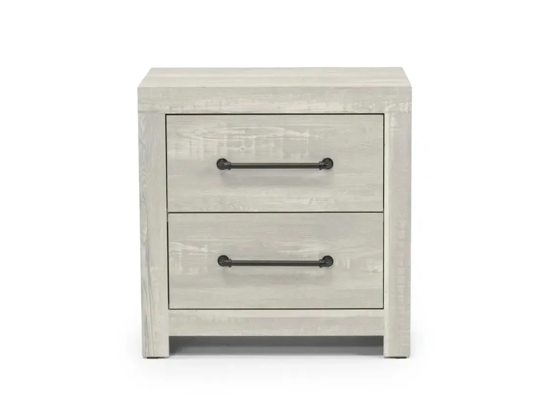 Mor Furniture Dallas Panel Bed W/ Lights, Dresser, Mirror & Nightstand In White Wash, Twin