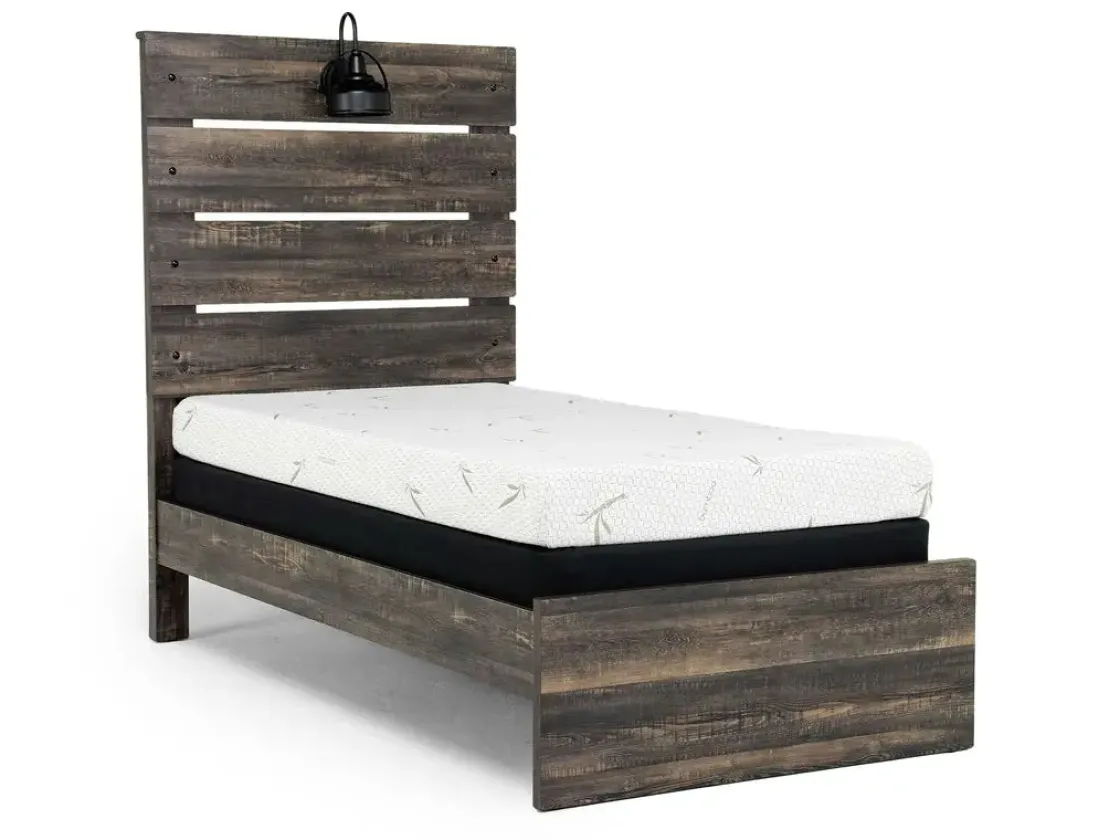 Mor Furniture Dallas Panel Bed W/ Lights, Dresser, Mirror & Nightstand In White Wash, Twin