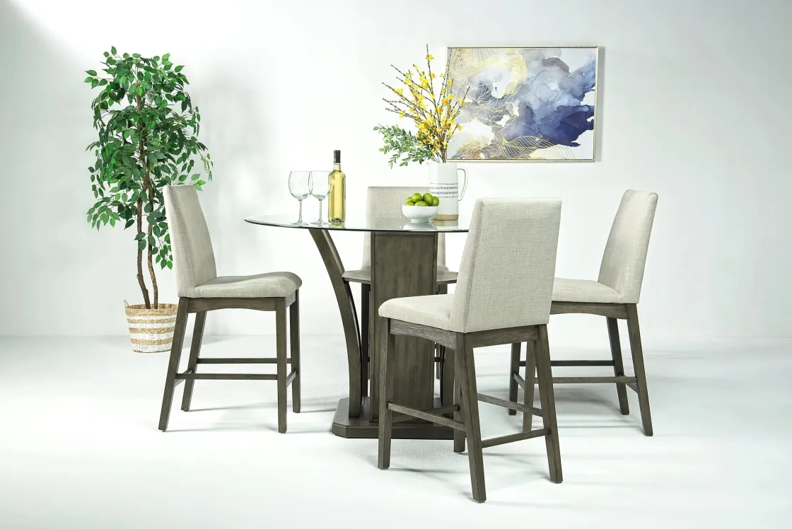 Mor Furniture Dapper Round Counter Height Dining Table & 4 Stools In Gray