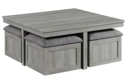 Mor Furniture Dawson Coffee Table W/ 4 Storage Stools In Gray