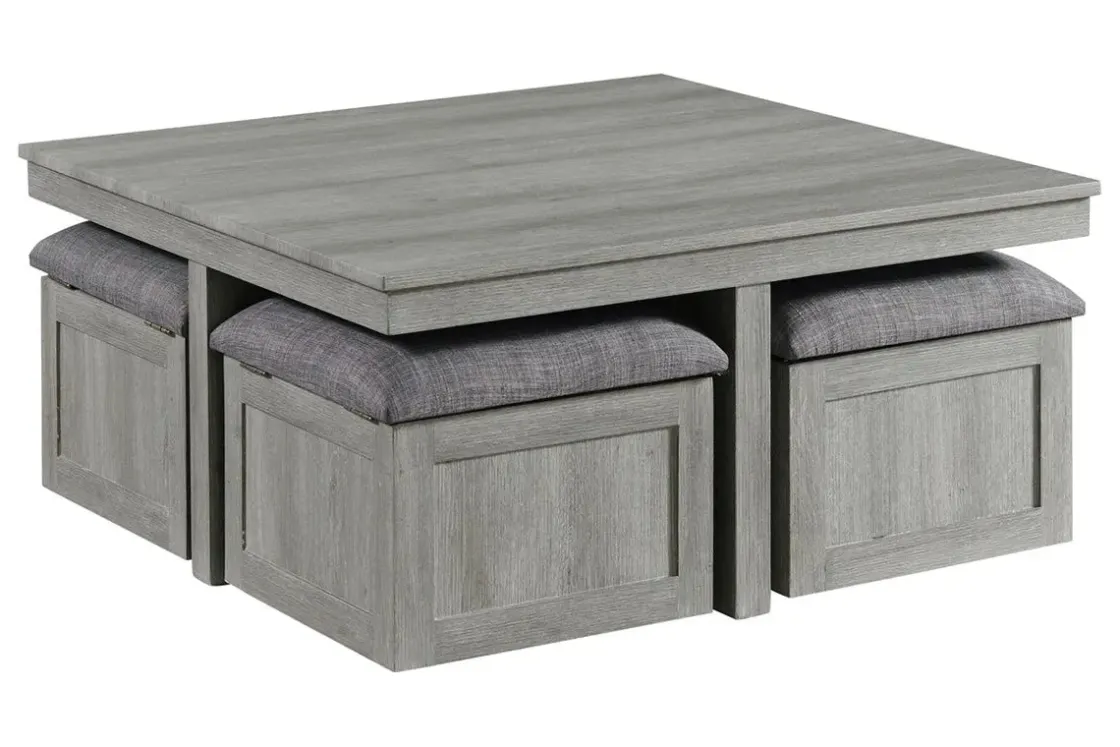 Mor Furniture Dawson Coffee Table W/ 4 Storage Stools In Gray