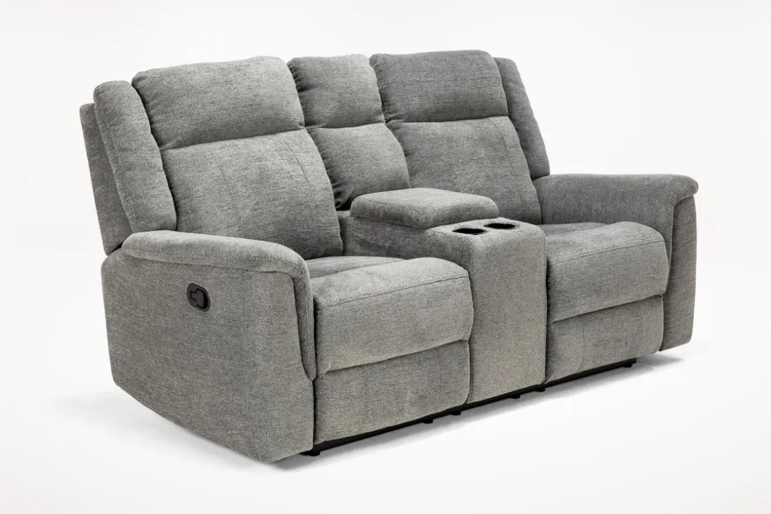 Mor Furniture Derby Reclining Console Loveseat In Light Gray