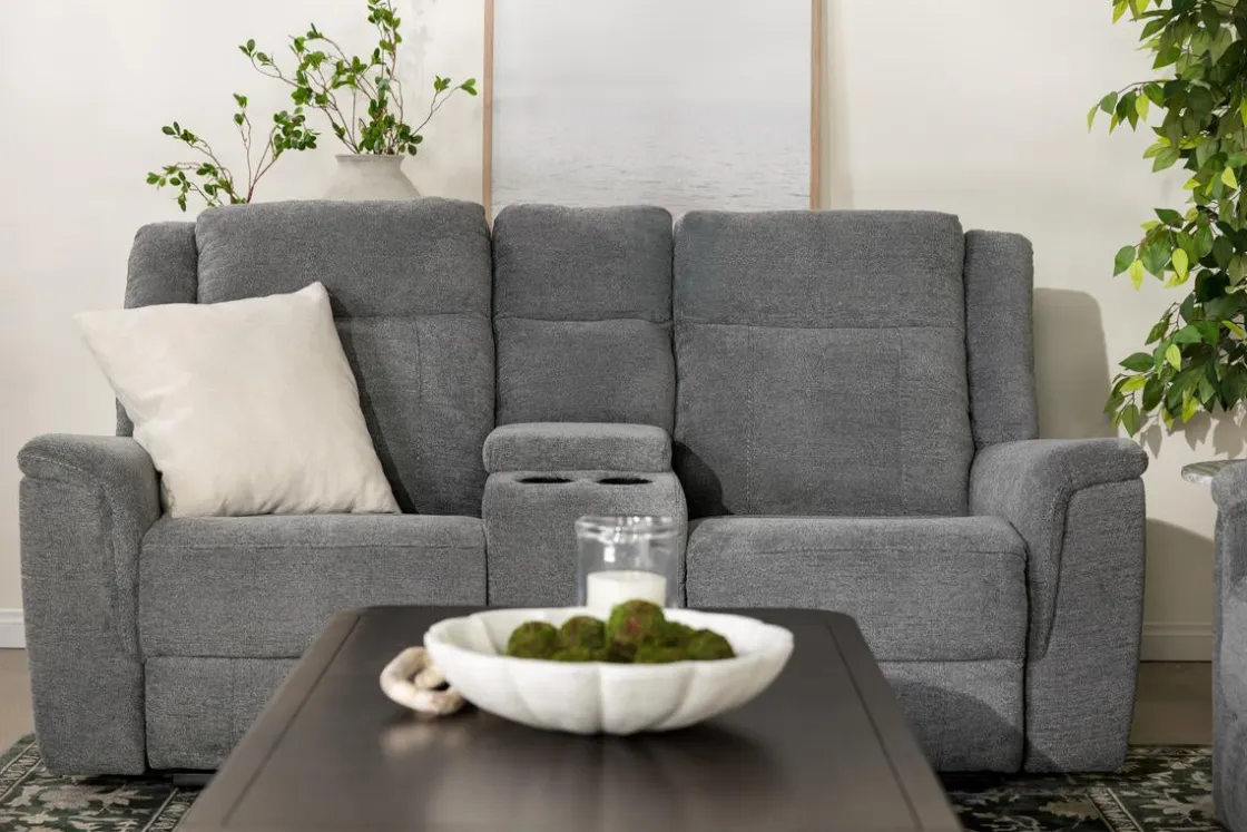 Mor Furniture Derby Reclining Console Loveseat In Light Gray