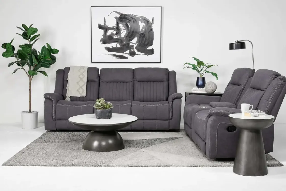 Mor Furniture Diamond Reclining Sofa & Console Loveseat In Gray