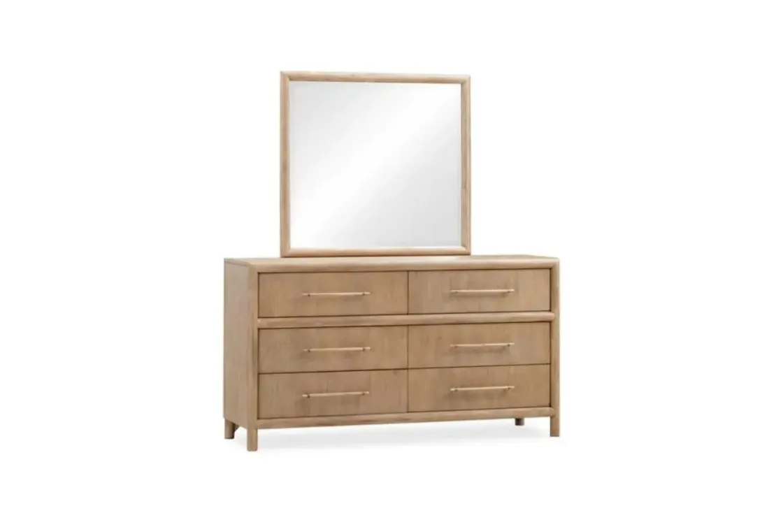 Mor Furniture Dorsey Panel Bed, Dresser, Mirror & 2 Drawer Nightstand In Granola, Queen