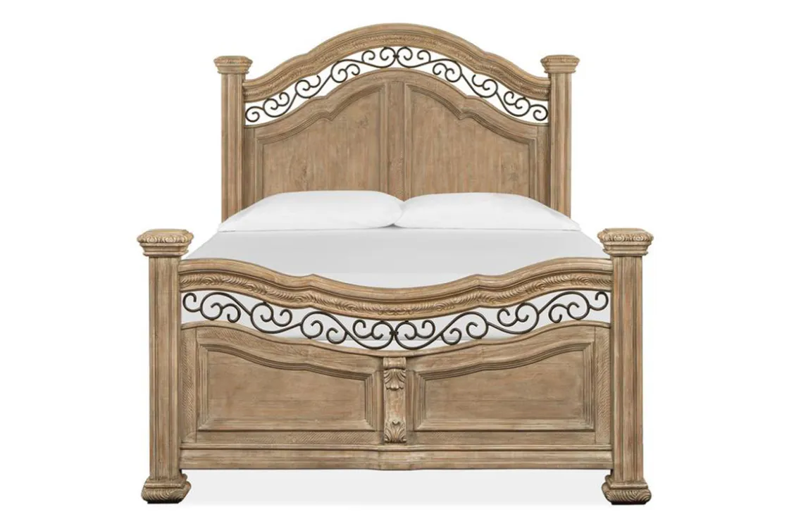 Mor Furniture Durango Panel Bed, Dresser, Mirror & 3 Drawer Nightstand In Fawn, Queen