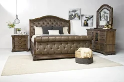 Mor Furniture Durango Sleigh Bed, Dresser, Mirror & 3 Drawer Nightstand In Fawn, Queen