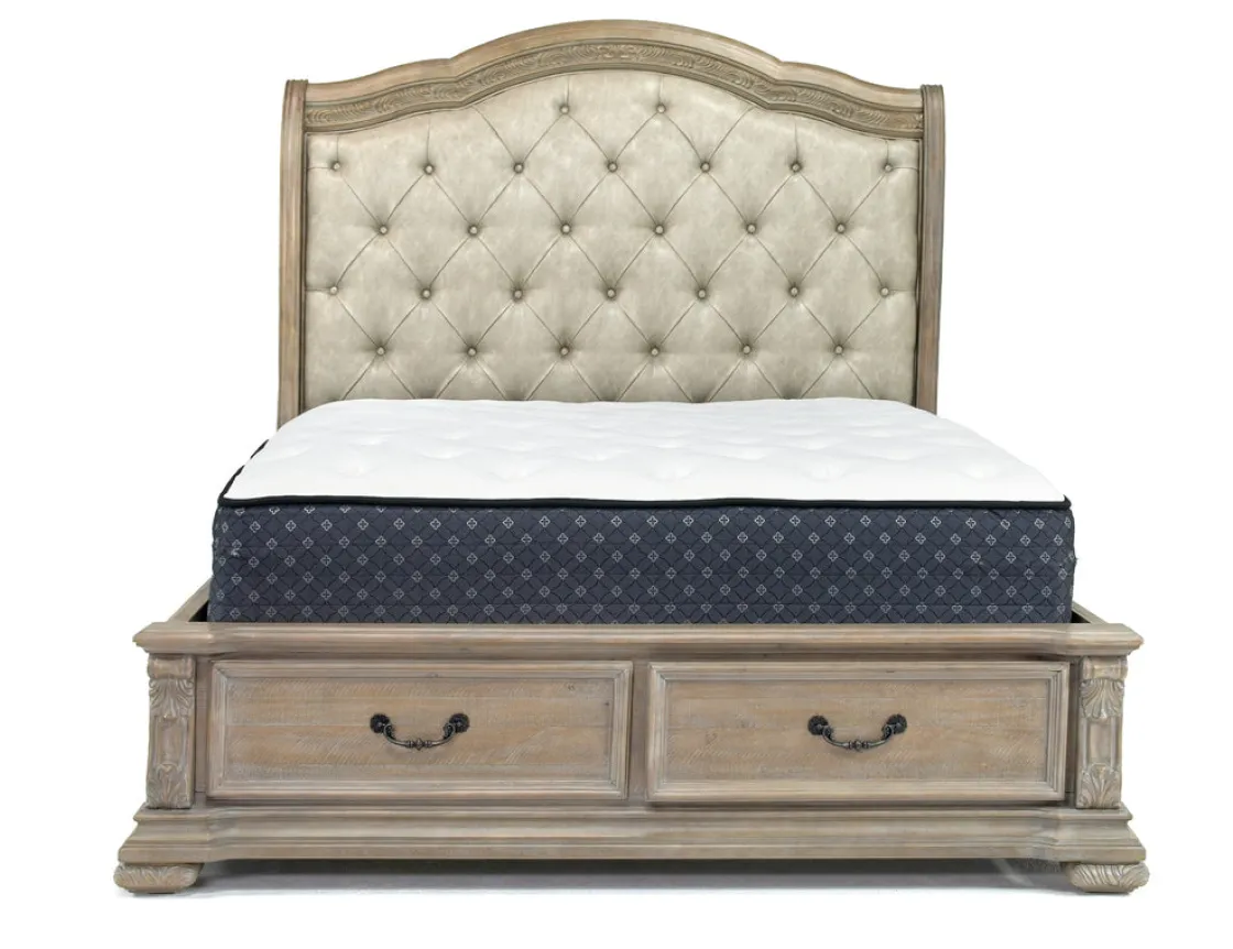 Mor Furniture Durango Sleigh Bed W/ Storage, Dresser, Mirror & 3 Drawer Nightstand In Fawn, Queen