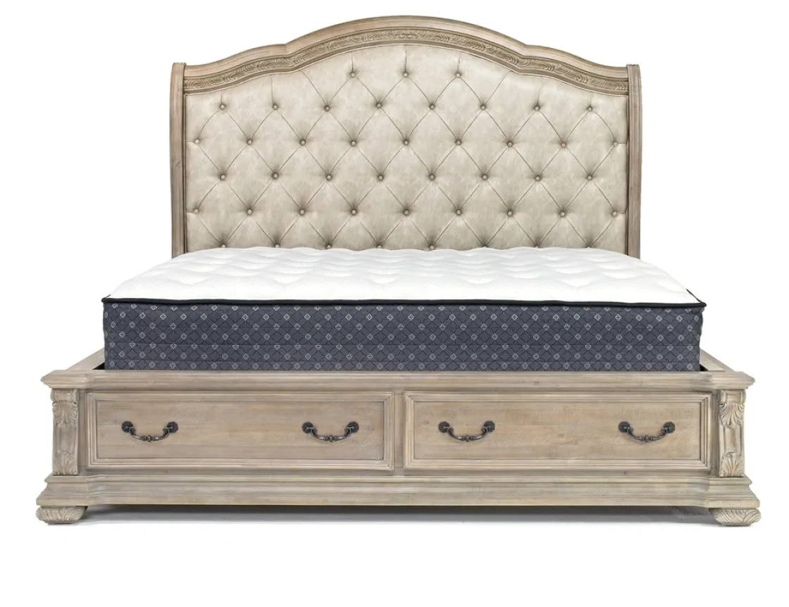 Mor Furniture Durango Sleigh Bed W/ Storage, Dresser, Mirror & 3 Drawer Nightstand In Fawn, Queen