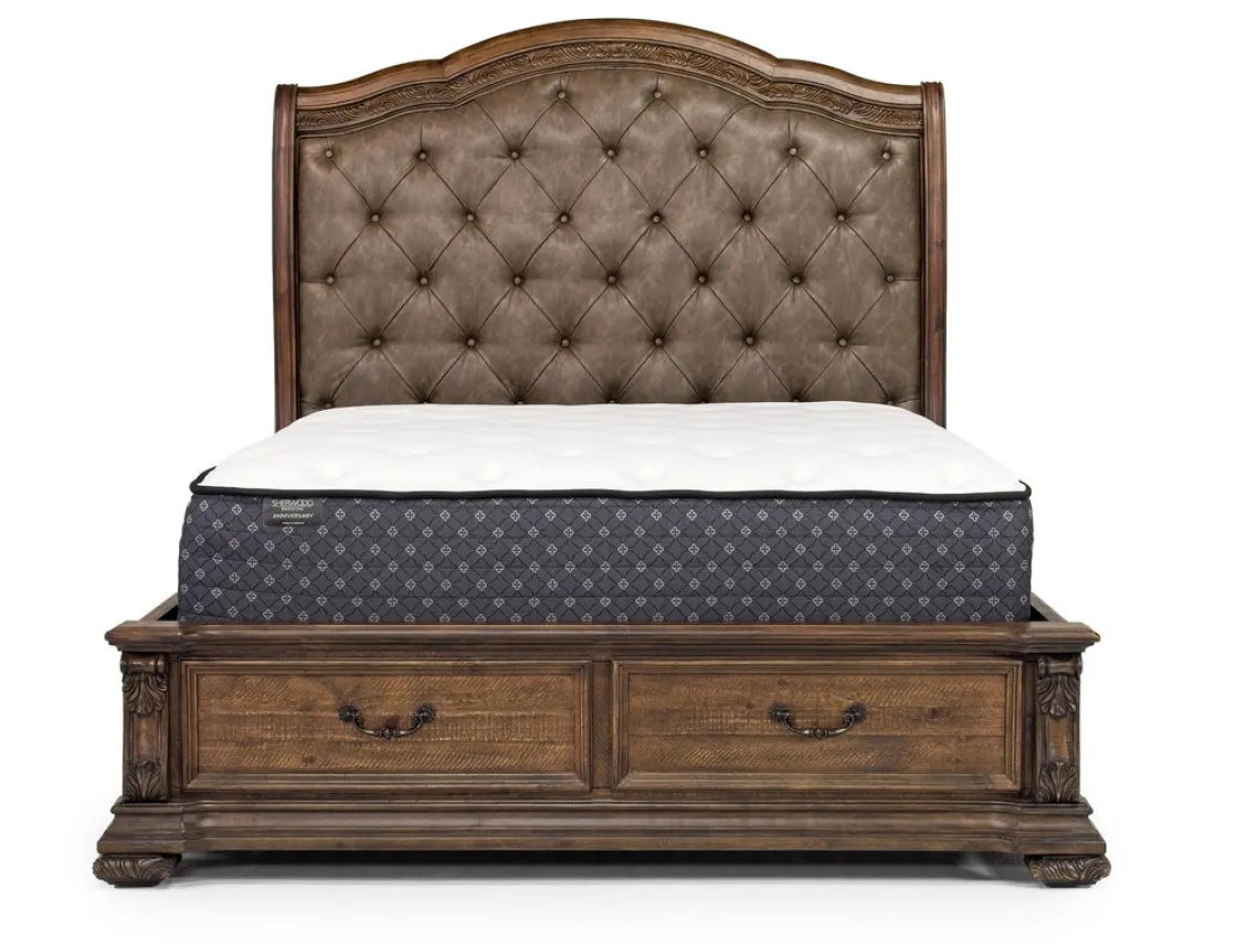 Mor Furniture Durango Sleigh Bed W/ Storage, Dresser, Mirror & 3 Drawer Nightstand In Fawn, Queen