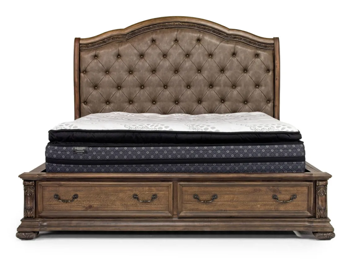 Mor Furniture Durango Sleigh Bed W/ Storage, Dresser, Mirror & 3 Drawer Nightstand In Fawn, Queen