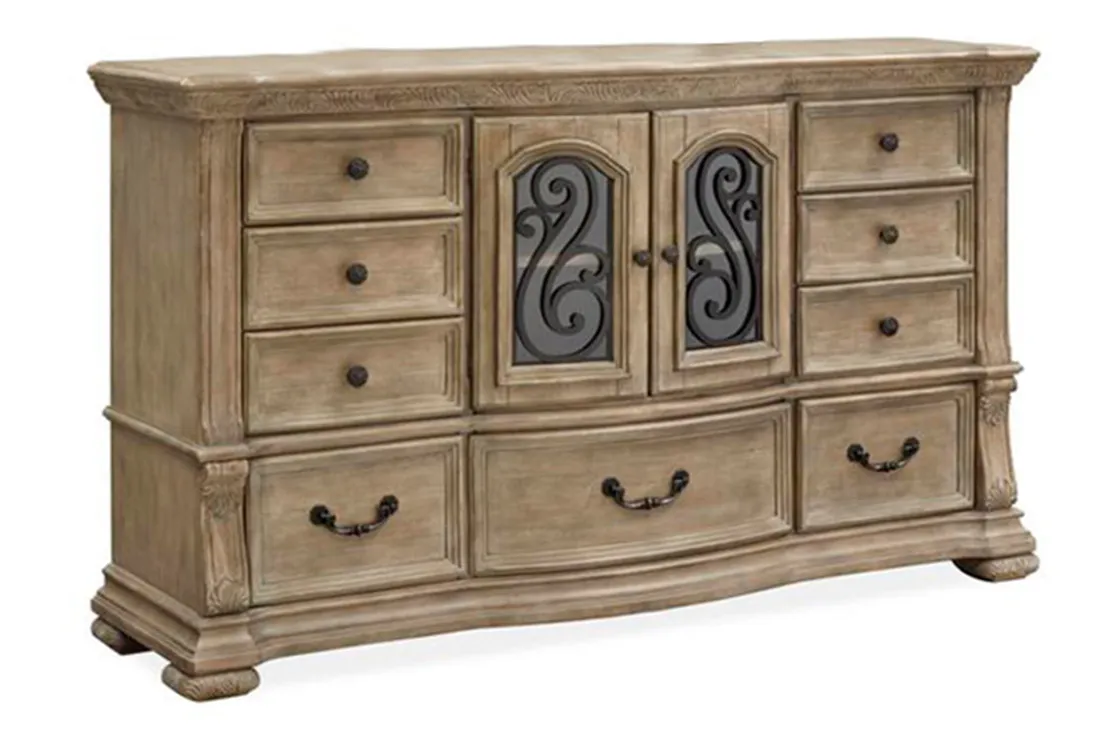 Mor Furniture Durango Sleigh Bed W/ Storage, Dresser, Mirror & 3 Drawer Nightstand In Fawn, Queen