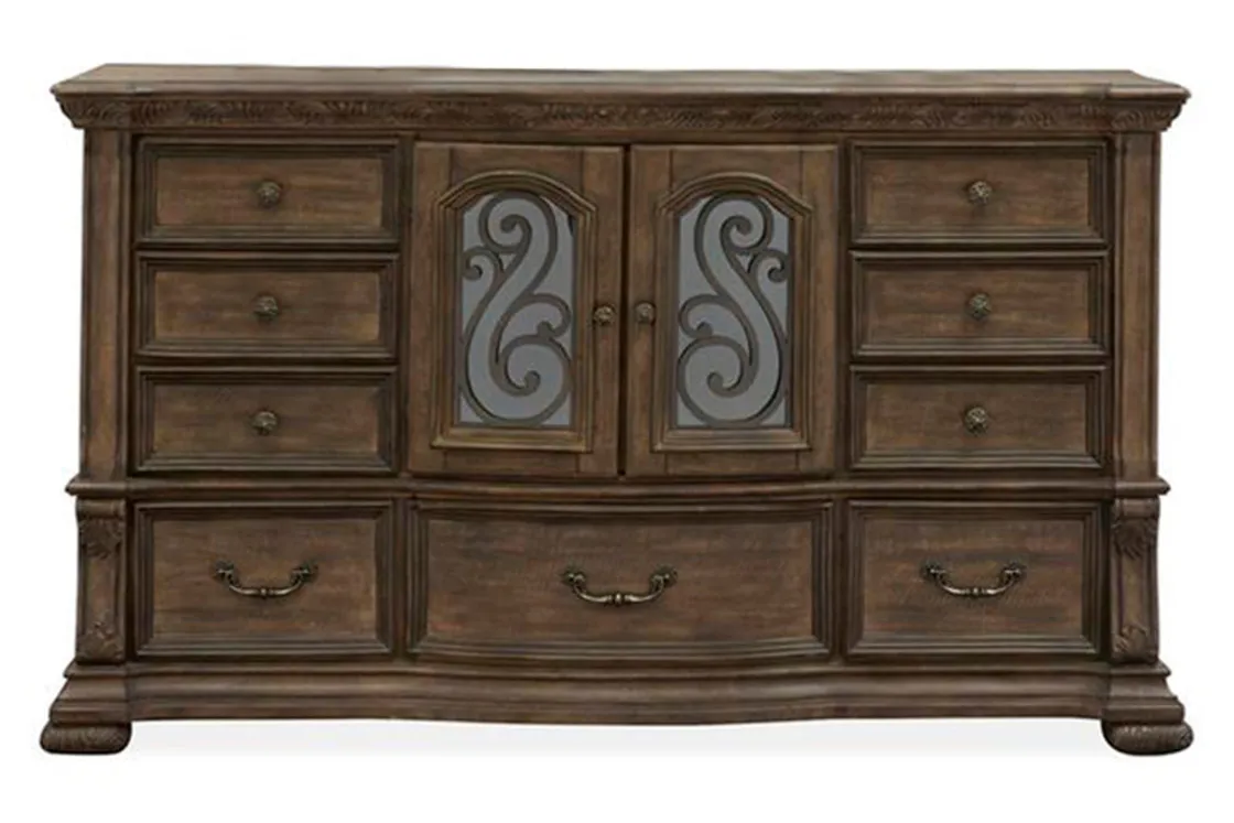 Mor Furniture Durango Sleigh Bed W/ Storage, Dresser, Mirror & 3 Drawer Nightstand In Fawn, Queen