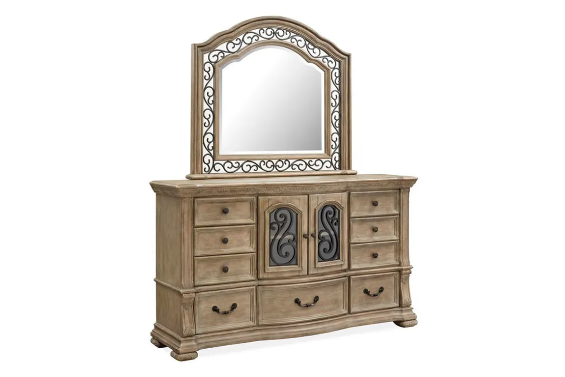 Mor Furniture Durango Sleigh Bed W/ Storage, Dresser, Mirror & 3 Drawer Nightstand In Fawn, Queen