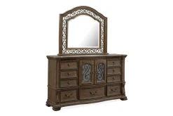 Mor Furniture Durango Sleigh Bed W/ Storage, Dresser, Mirror & 3 Drawer Nightstand In Fawn, Queen