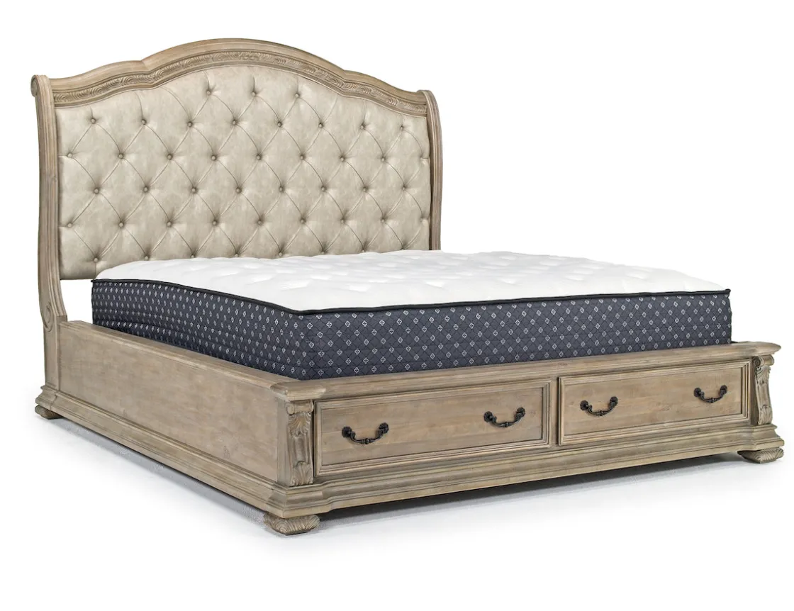 Mor Furniture Durango Sleigh Bed W/ Storage, Dresser, Mirror & 3 Drawer Nightstand In Fawn, Queen