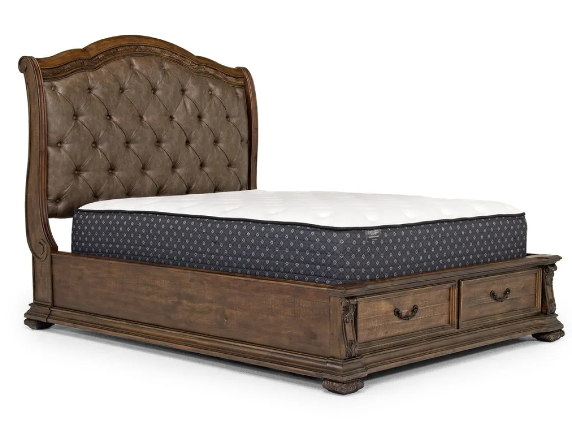 Mor Furniture Durango Sleigh Bed W/ Storage, Dresser, Mirror & 3 Drawer Nightstand In Fawn, Queen