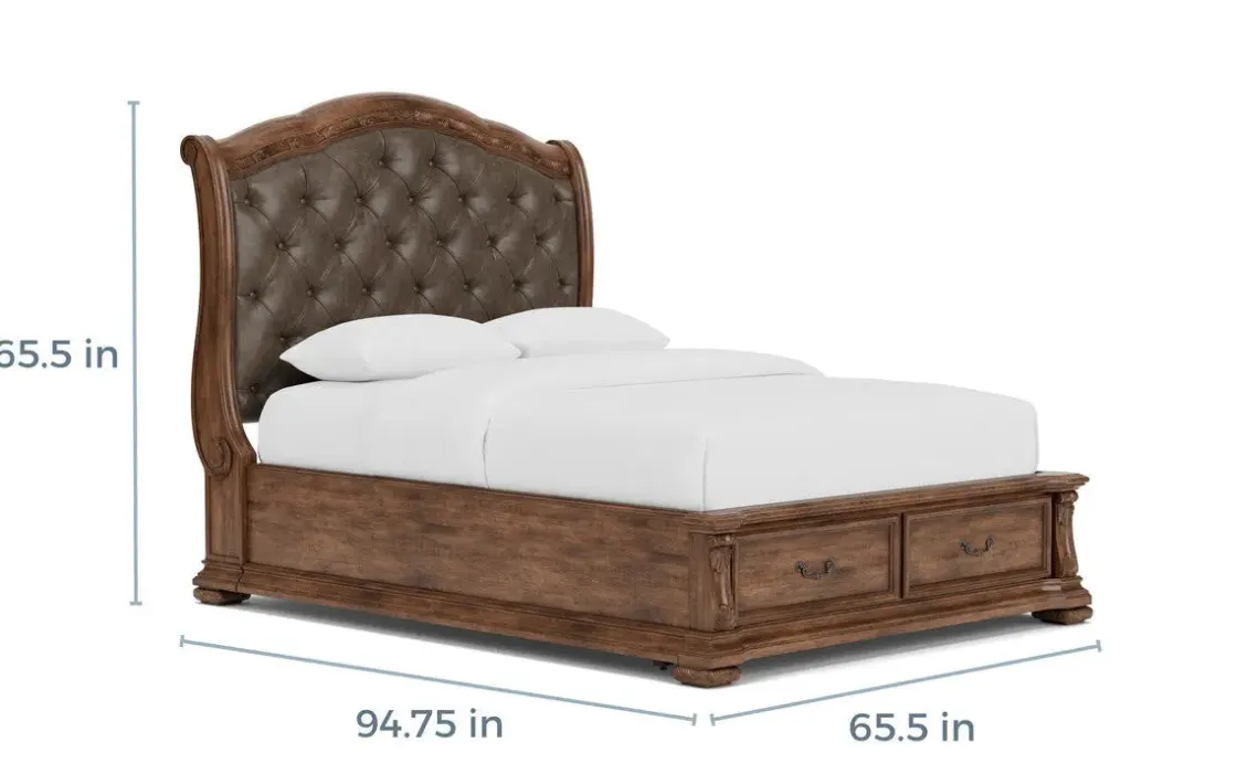 Mor Furniture Durango Upholstered Sleigh Bed W/ Storage In Fawn, Queen