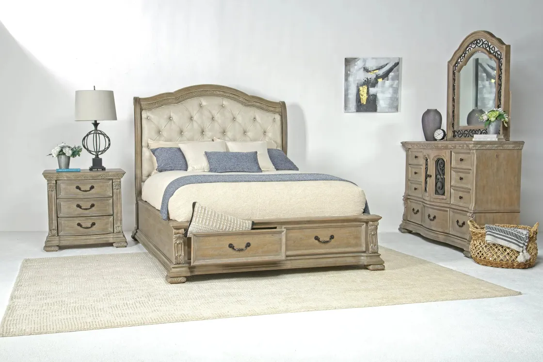 Mor Furniture Durango Upholstered Sleigh Bed W/ Storage In Fawn, Queen