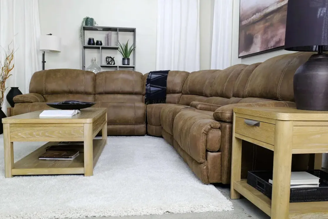 Mor Furniture Dusty 6 Piece Reclining Sectional In Bonanza Silt